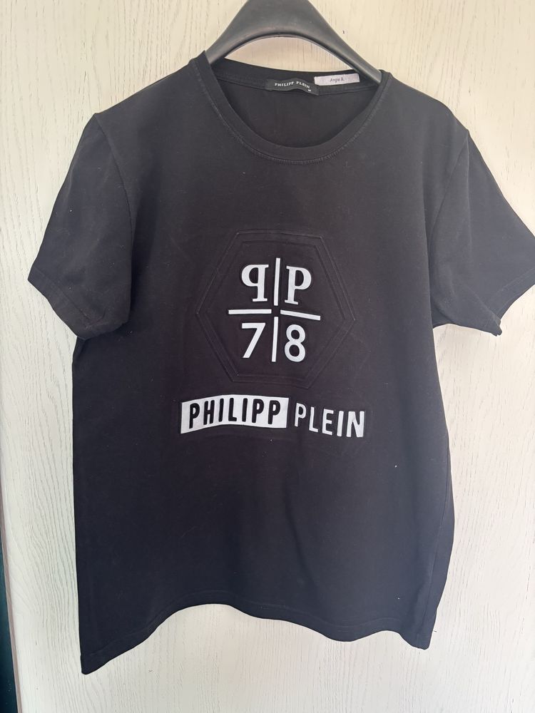 Czarna koszulka bawelniana philiph plein w stanie dobrym
