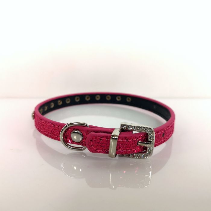 Biżuteryjna obroża dla psa, z cyrkoniami, fuksja, rozmiar S