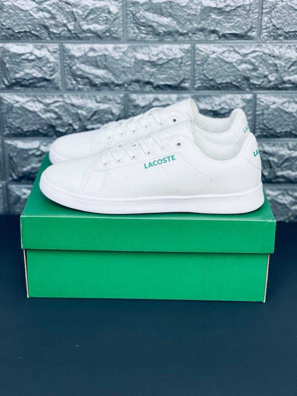 Мужские кроссовки Lacoste белые кожаные кросовки Лакоста  Лето