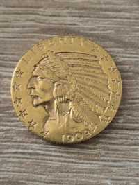5 dolarów indianin historyczna złota moneta oryginał usa 1909