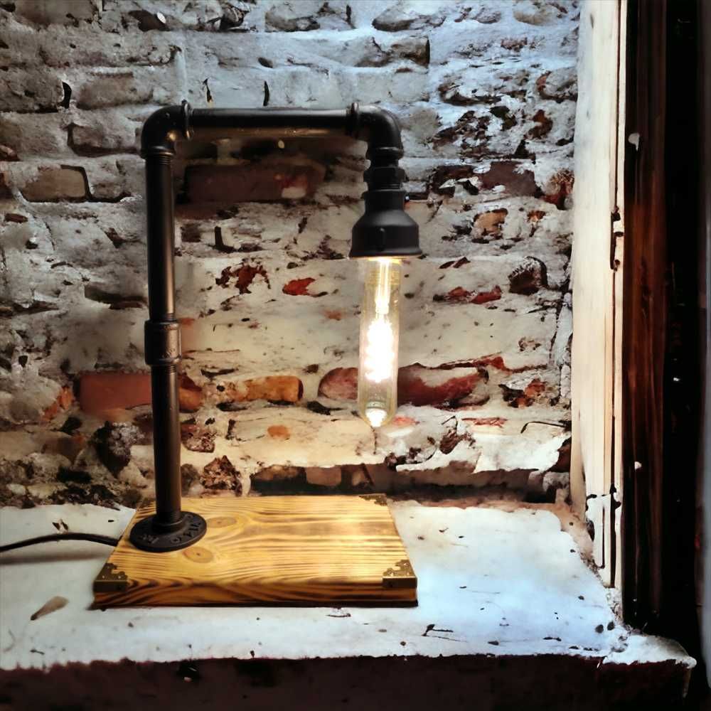 Lampka stołowa drewno metal industrial loft