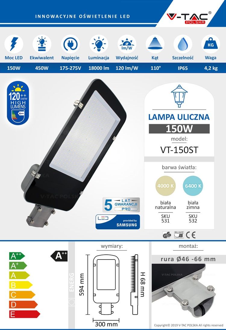 Lampa Led V-TAC Samusng VT-150ST 150W barwa: 6400K