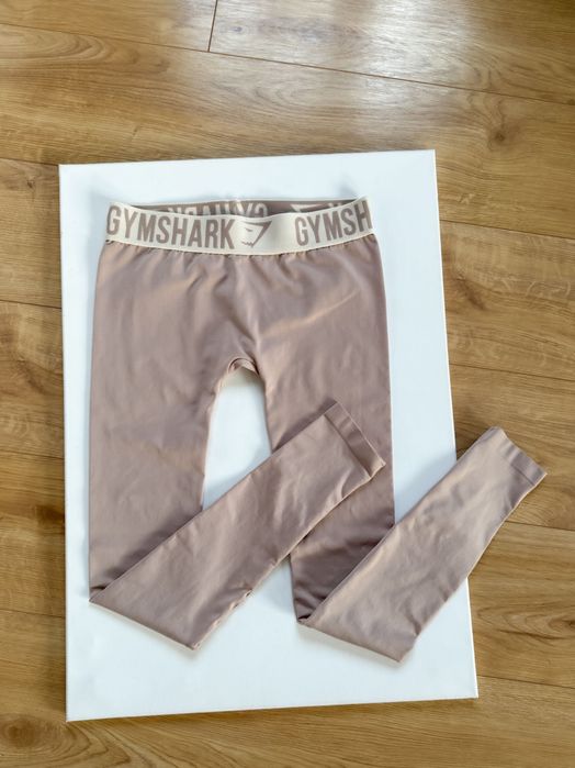 Gymshark Legginsy 36 S długie beżowe nieprześwitujące na siłownię