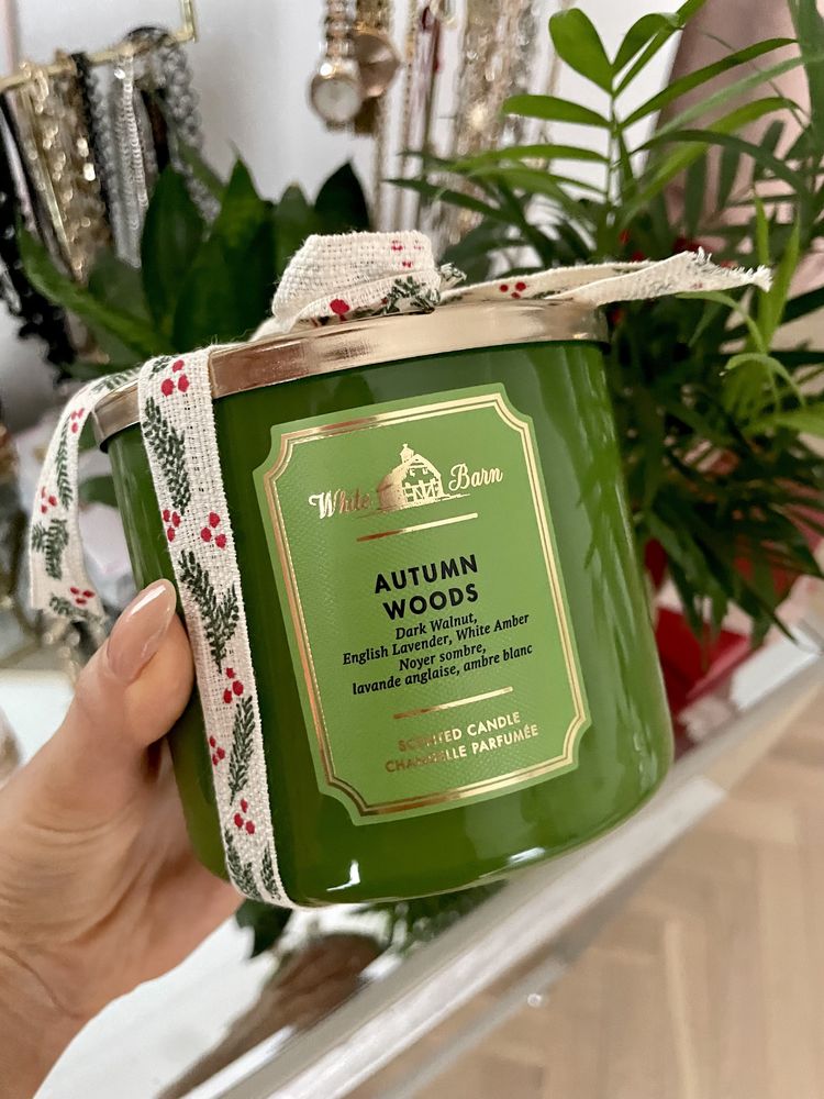 Bath & Body works świeca 3-knotowa duża świeczka autumn woods 411g