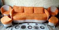 Duży komplet wypoczynkowy: sofa, 2 fotele, 2 pufy