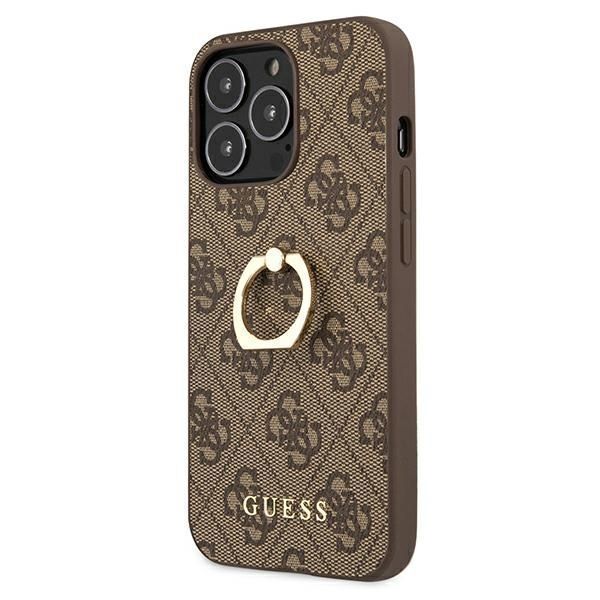 Guess Etui na iPhone 13 Pro/13 6,1" Brązowe z Uchwytem Pierścieniowym