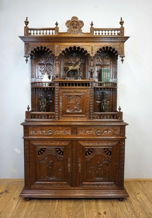 Stary Niespotykany Bogato Rzeźbiony Kredens BRETOŃSKA FIGURY