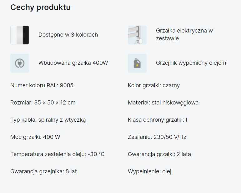 Elektryczny zestaw grzejnikowy czarny Meteor 85 Excellent