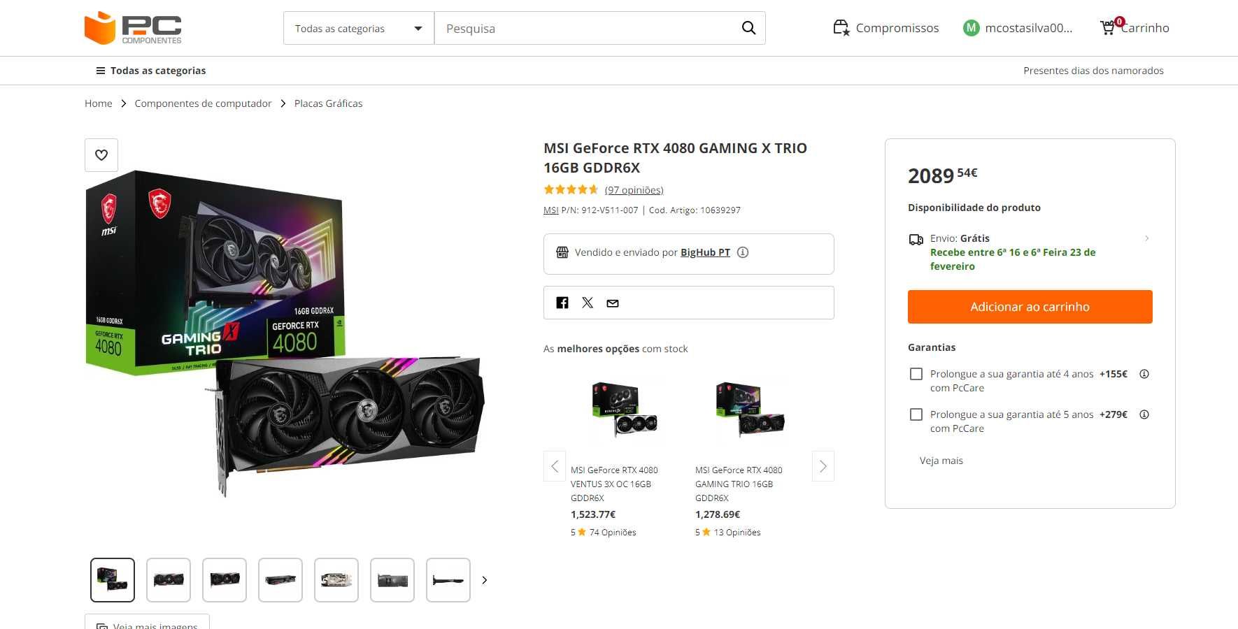 MSI GeForce RTX 4080 Gaming X Trio 16GB GDDR6X DLSS3