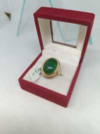 Złoty pierścionek z zielonym oczkiem złoto 585 rozmiar 14