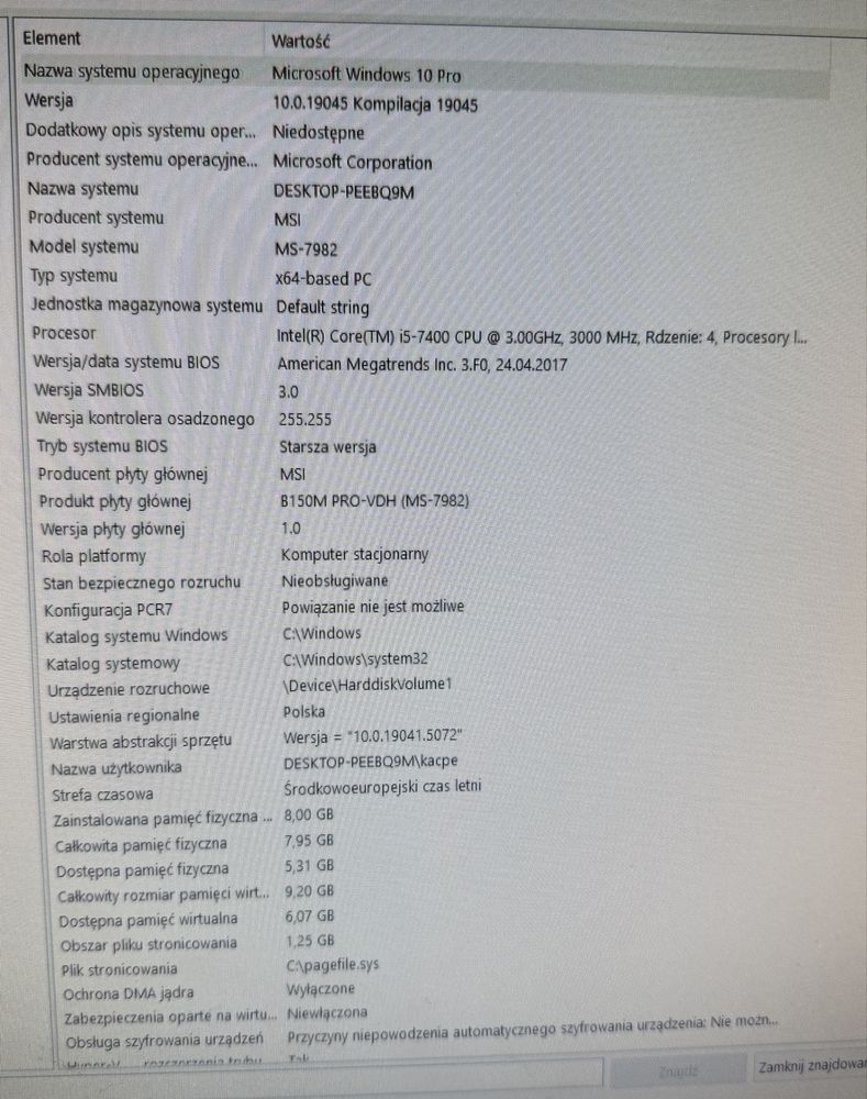 Komputer stacjonarny i5 / 8 GB RAM / Windows 10 Pro