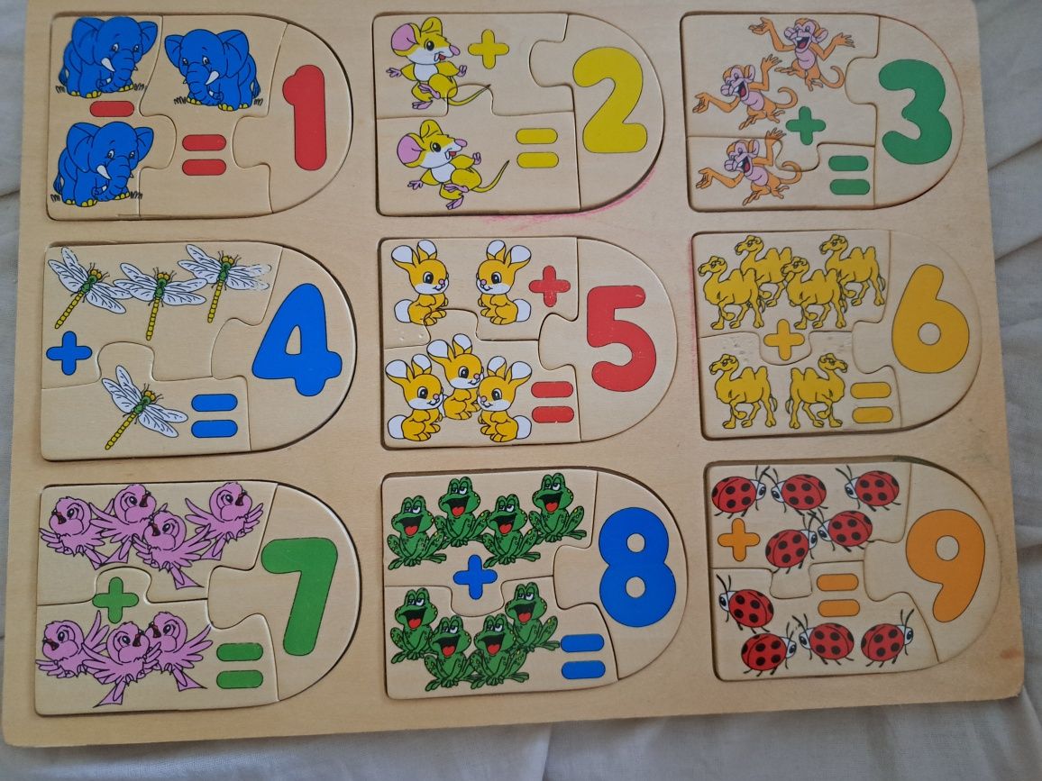 Drewniane puzzle do układania  do nauki liczenia