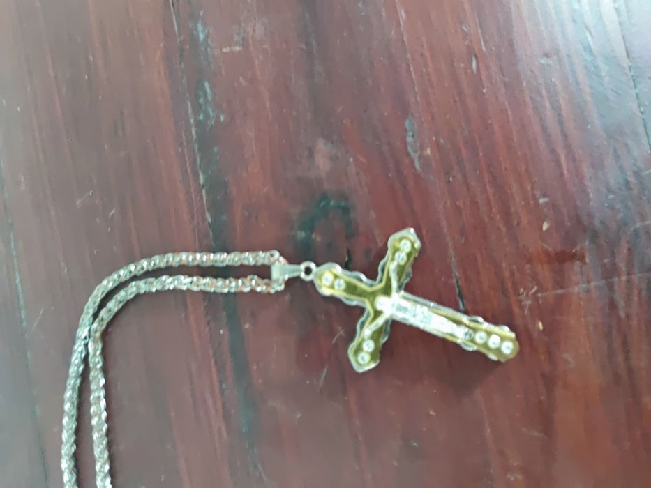 Łancuch z krzyżem mosiądz  nowy piękny masywny