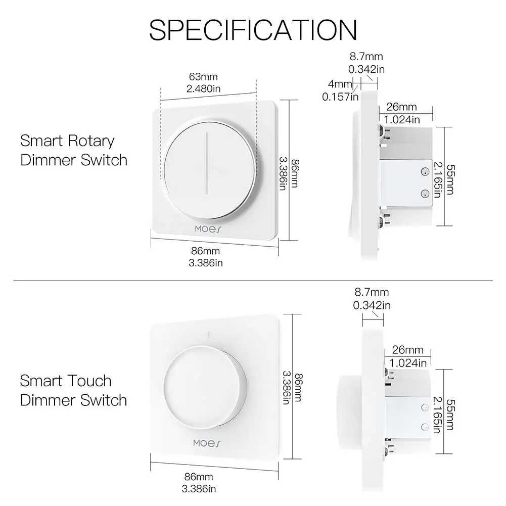 Smart Dimmer Switch Wi-Fi, Smart Life Tuya