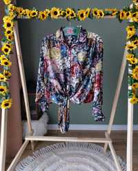 Koszula damska  M/L wiązana z długim rękawem w kwiaty Vintage 100% Vis