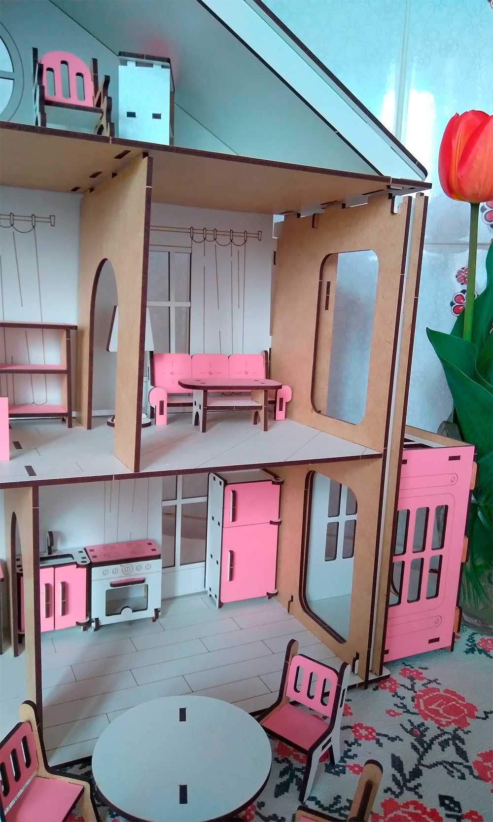 Домик кукольный и набор мебели для кукол ЭКО с лифтом и балконом