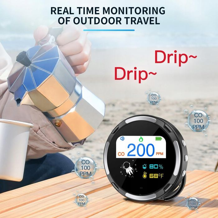 Przenośny detektor tlenku węgla, miernik CO z temperaturą i wilg