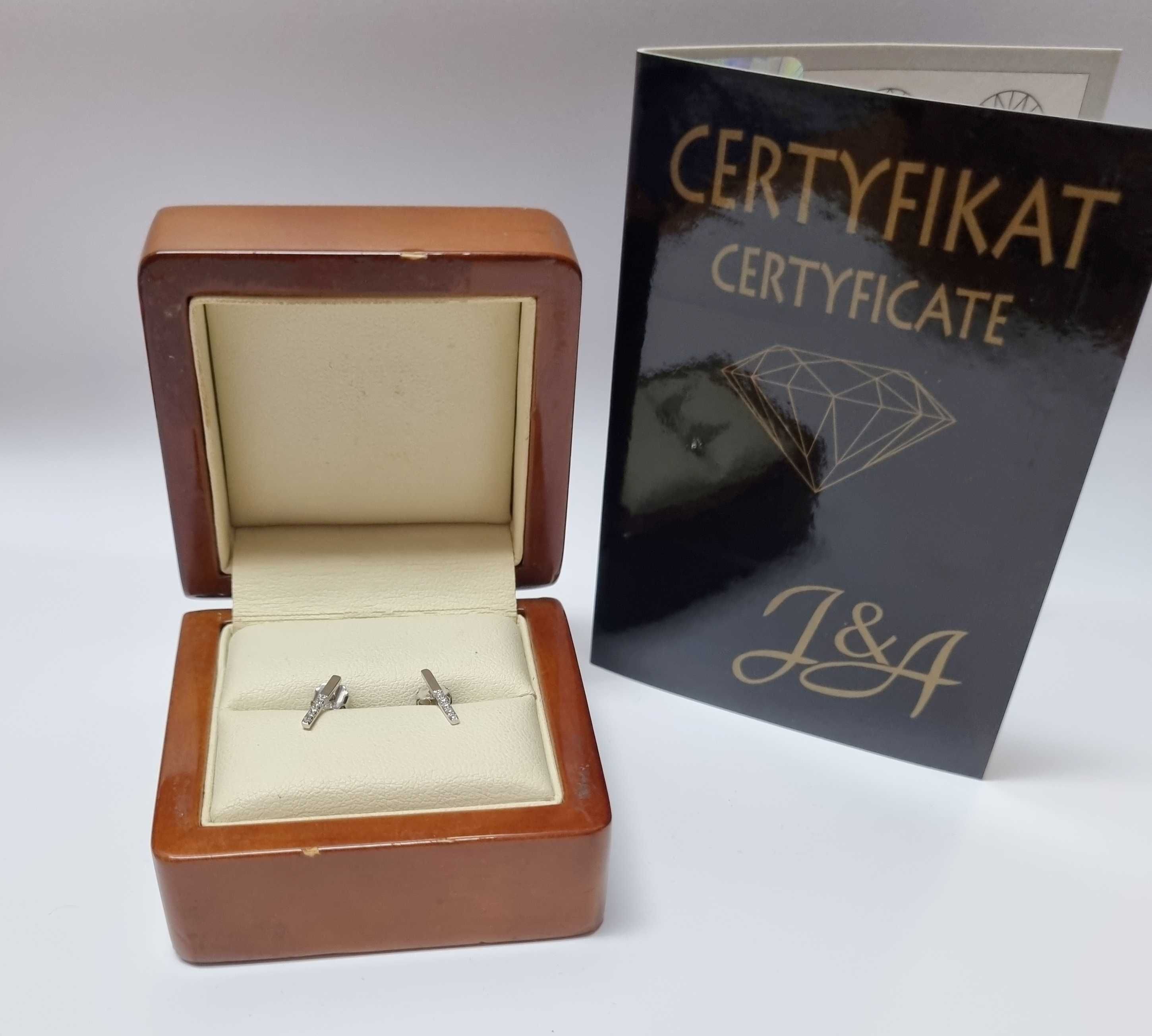 śliczne złote kolczyki 585 0,78G Z BRYLANTAMI BIAŁE ZŁOTO HIT