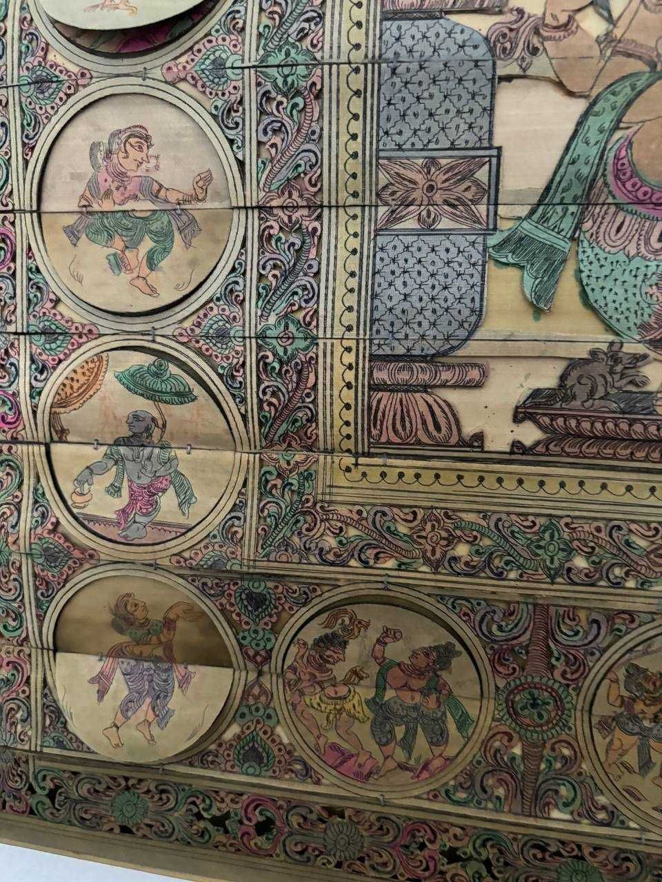 Quadro Hindu Ganesh Gravado em Folha de Palmeira a cores (RARO)