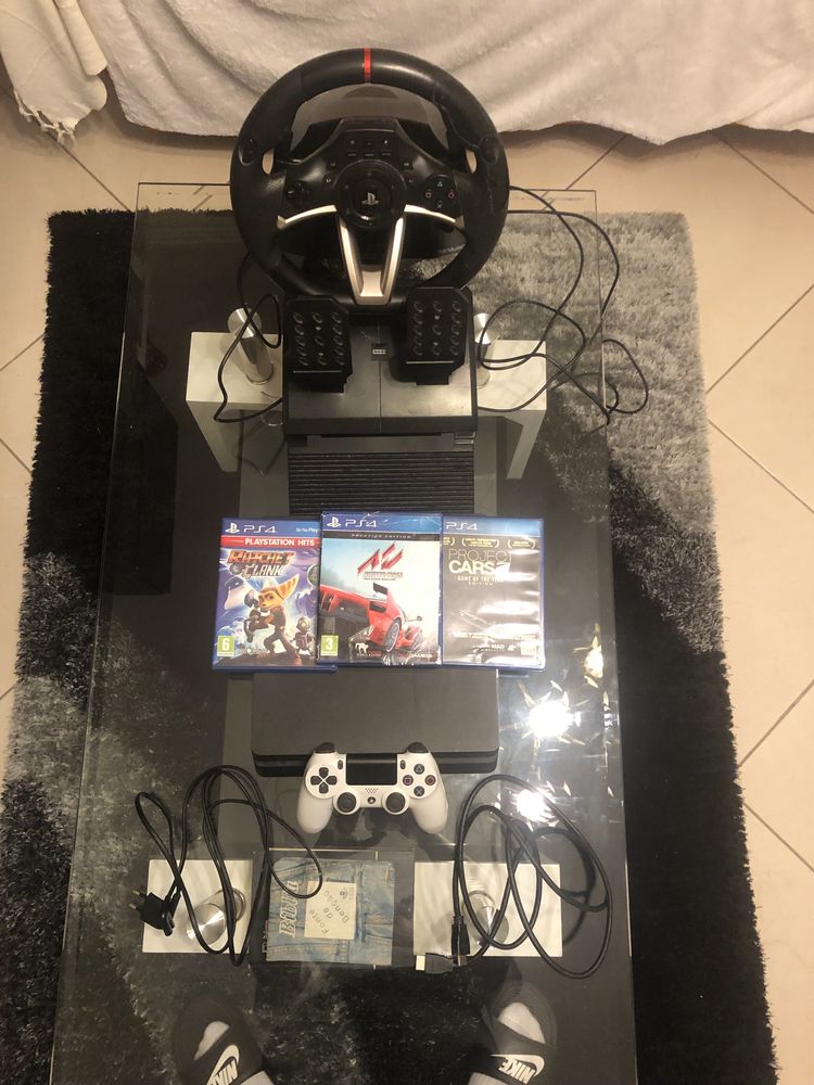 Ps4 825gb+3jogos+volante+comando+cabos