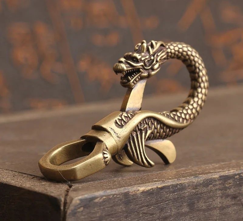 Карабін латунь Дракон Карабин Dragon для ключів брелок Риба Fish