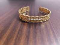 Pulseira Bracelete Dourada Ajustável Aço Inoxidável Mulher Bohm Nova