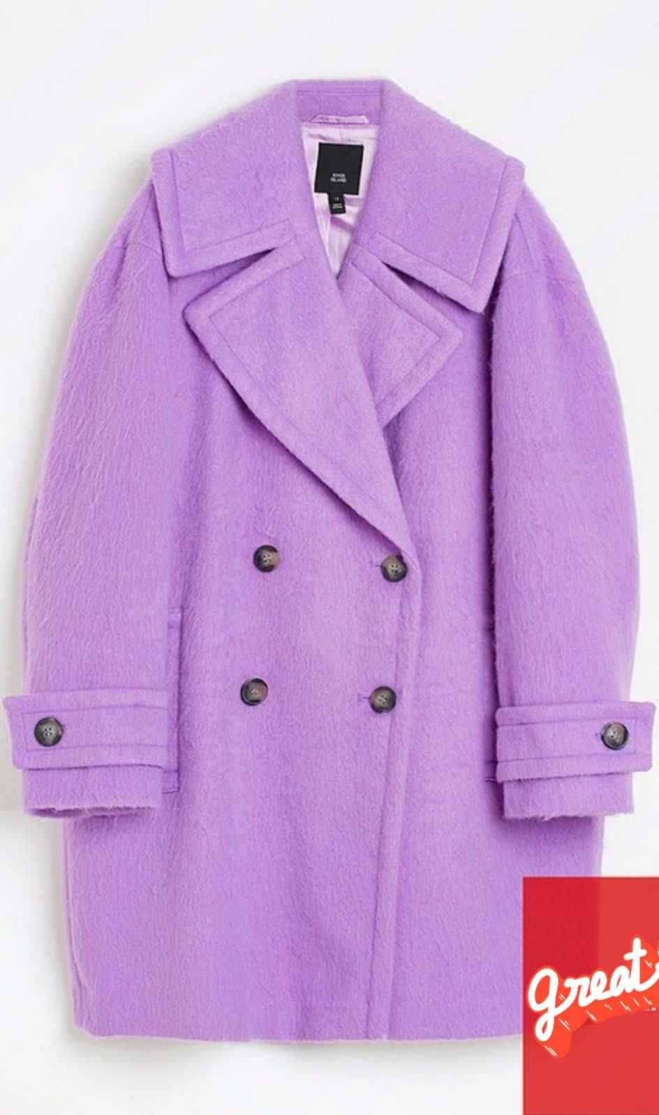 Стильное пальто лиловое, сереневое прямого кроя, оверсайз river island