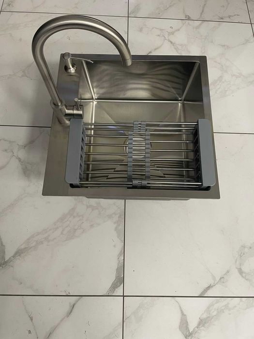 Мойка для кухни Lidz 5050 серая и смеситель для кухни Lidz Aria 015F