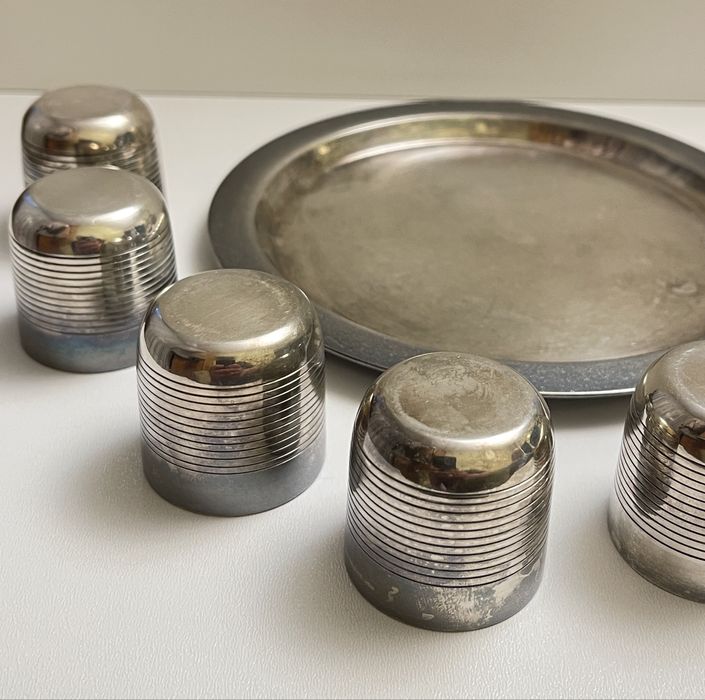 Stare metalowe kieliszki posrebrzane plater PRL