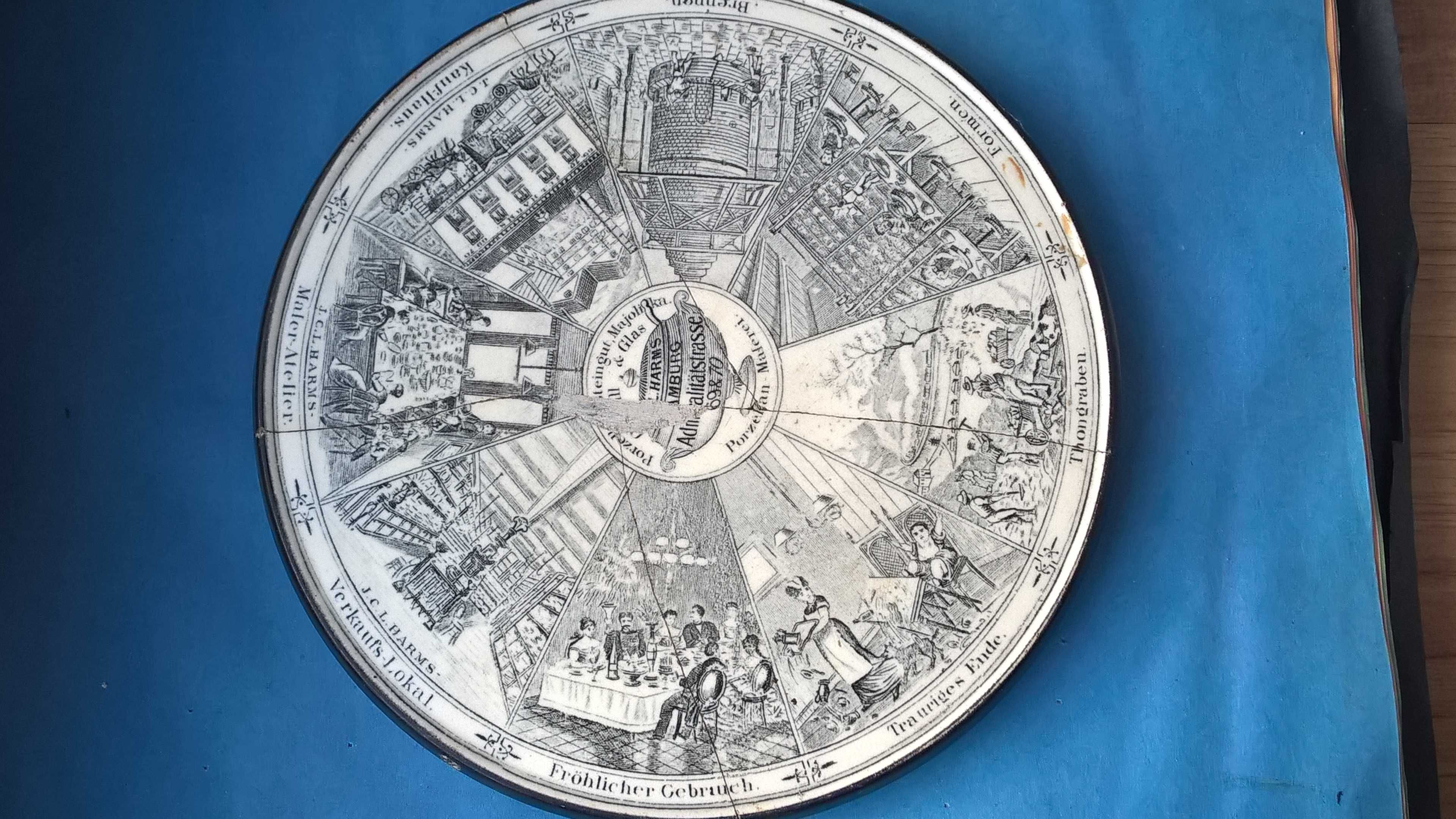 Krążek porcelanowy reklamowy J.C.L Harms Hamburg 1879