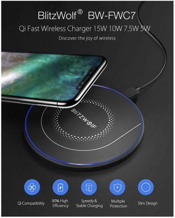 Бездротовий зарядний пристрій BlitzWolf BW-FWC7   15 Ват