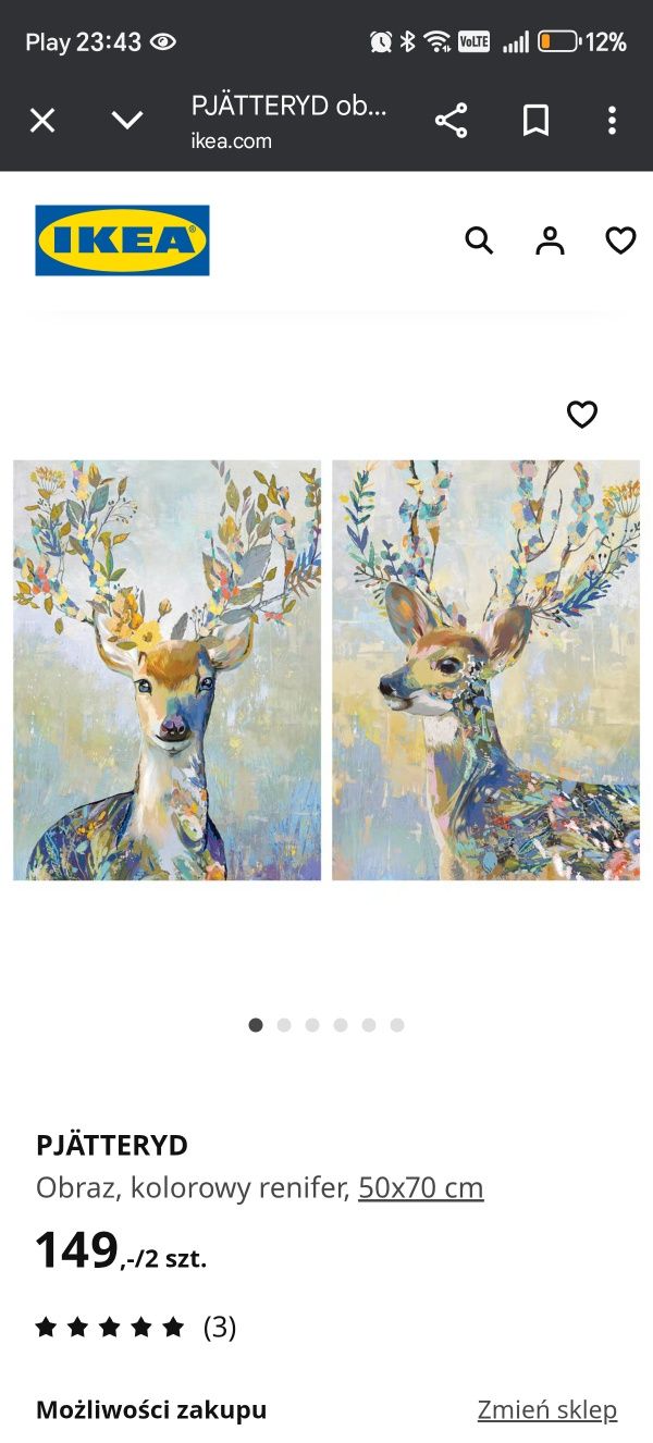 Zestaw obrazów Ikea Jelenie