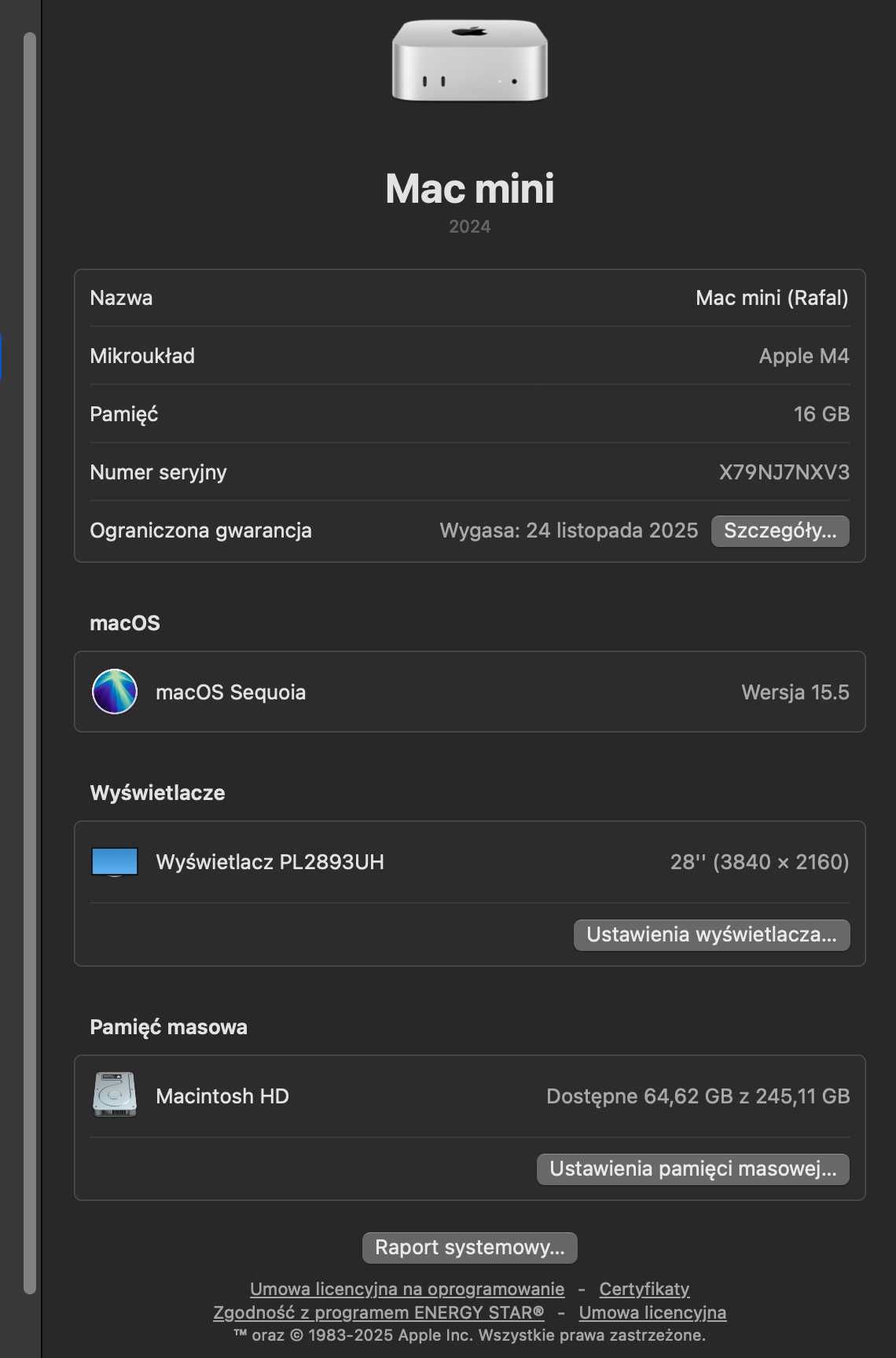 Apple mac mini M4 + hub i klawiatura Satechi