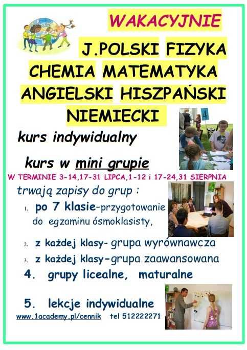 Matematyka , fizyka, chemia - kurs - 8 klasa, matura