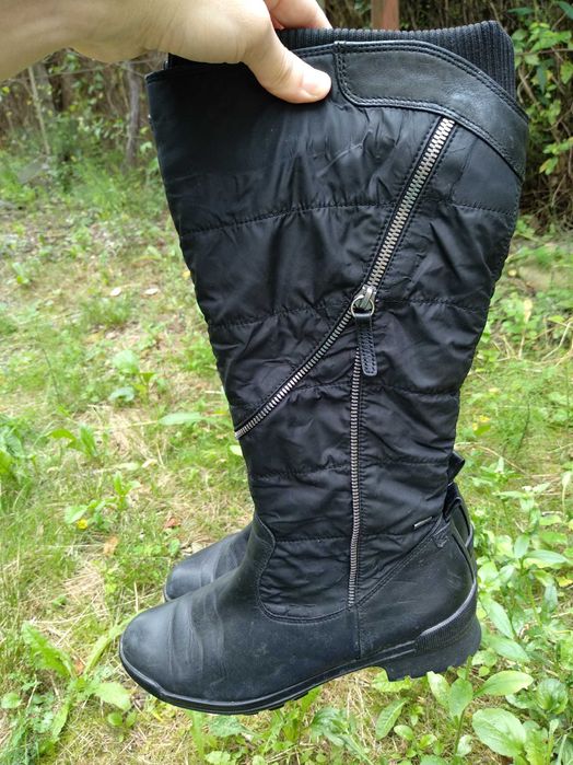 Сапоги високі чоботи шкіра плащовка теплі