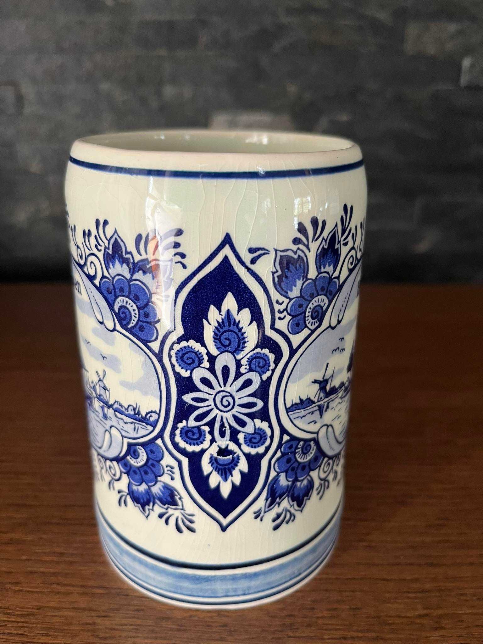 Kufel porcelanowy Heineken ręcznie malowany kobalt Delft Blue