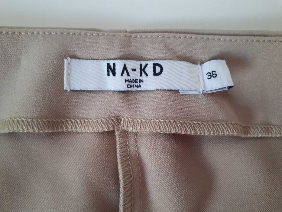 spodnie NA-KD beżowe damskie S/M szerokie nogawki wysoki stan