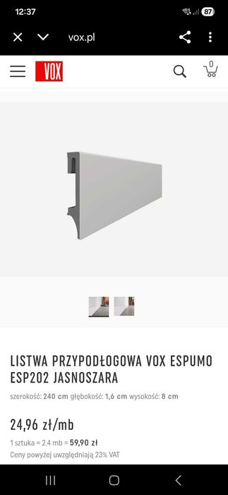 Listwy przypodłogiwe VOX Espumo (202) jasnoszara