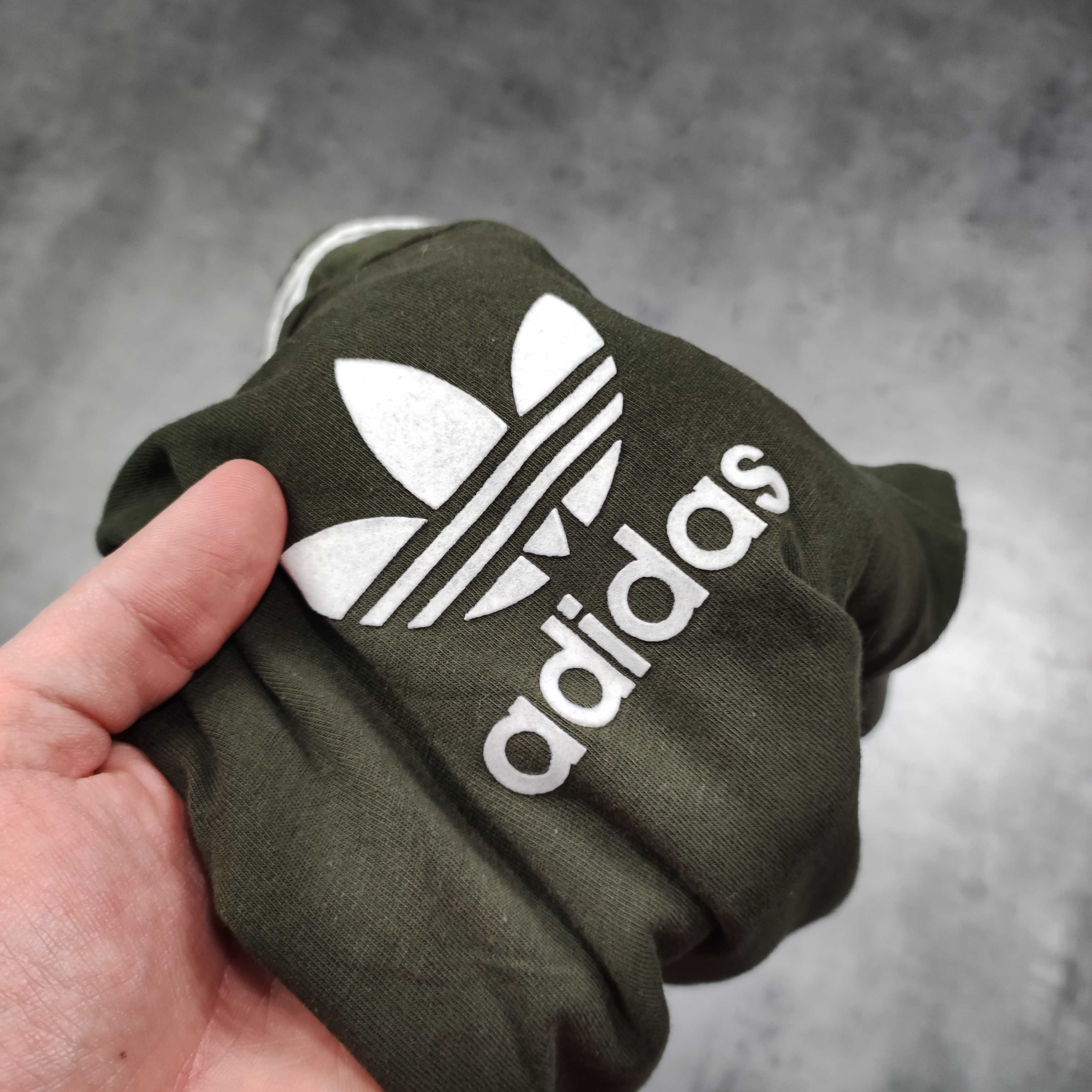 MĘSKA Koszulka Bawełna Khaki 3 Paski Adidas California Klasyczna Lato