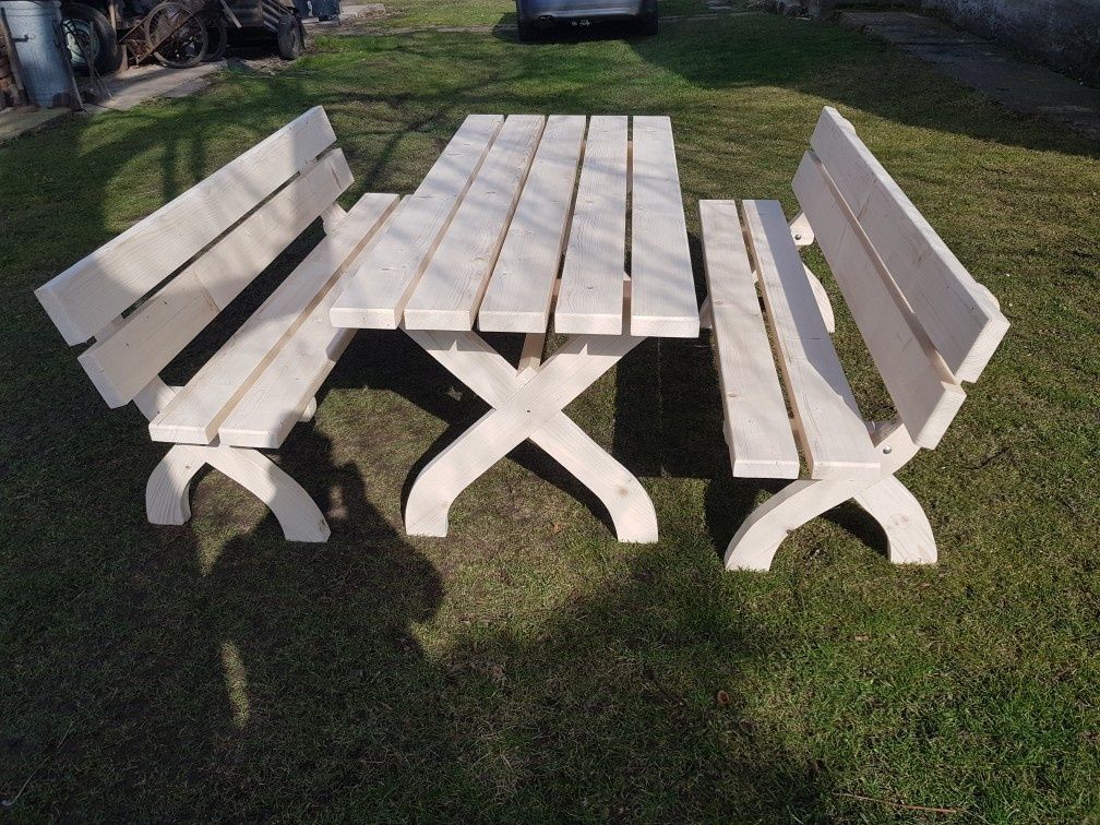 Meble ogrodowe stól i dwie ławki solidne 200cm