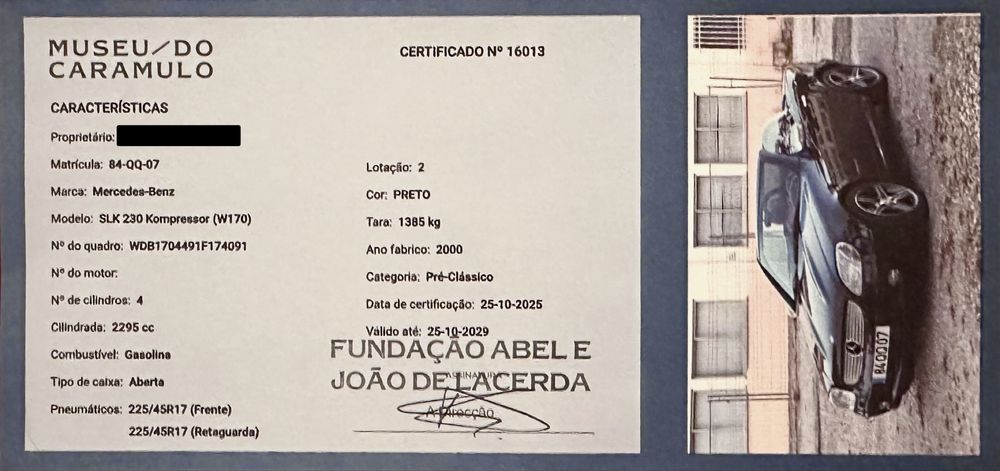 Mercedes-Benz SLK230K Versão DESIGNO – Certificado Interesse Histórico