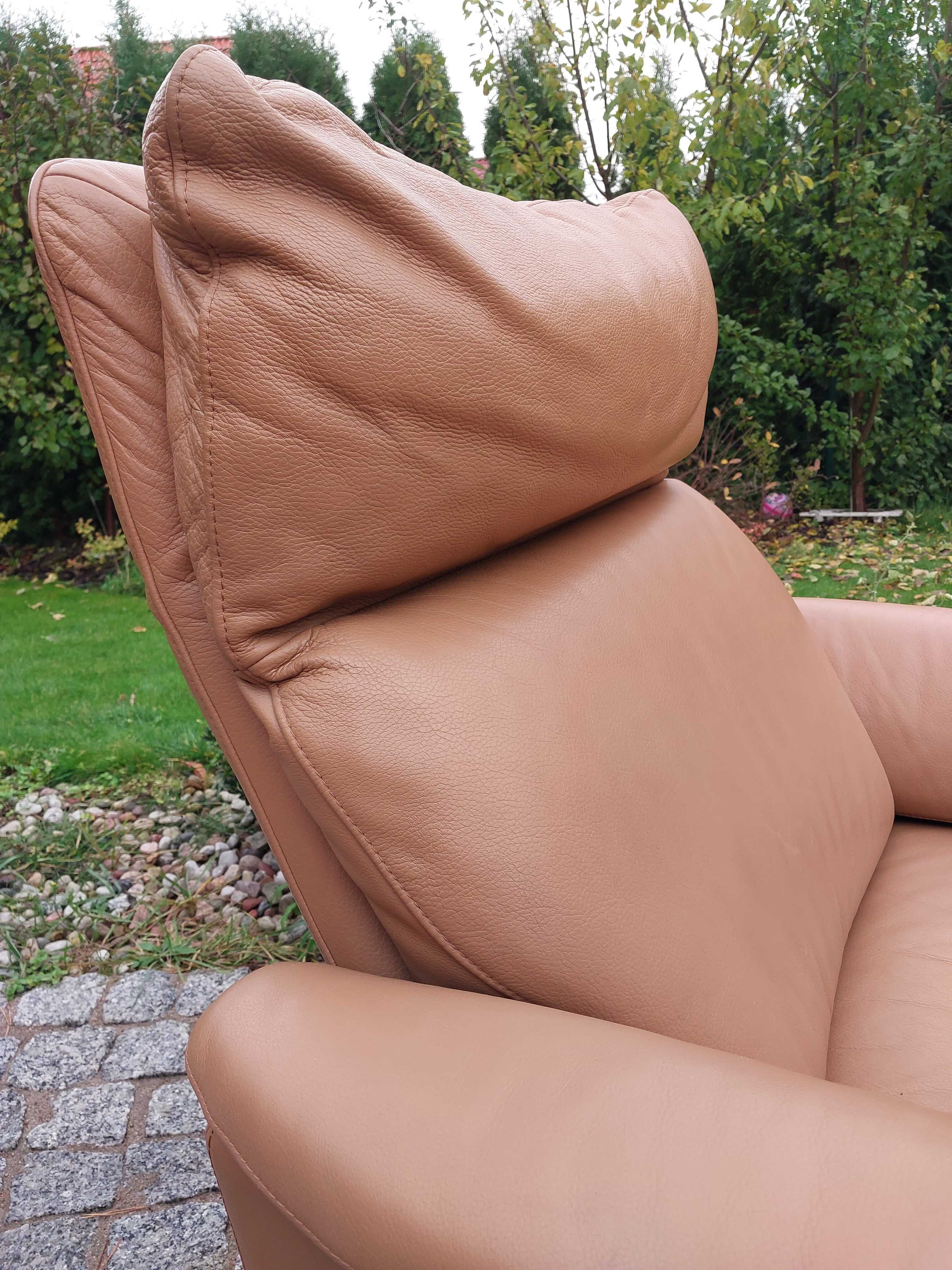 fotel rozkładany z regulowanym oparciem  skóra naturalna super stan