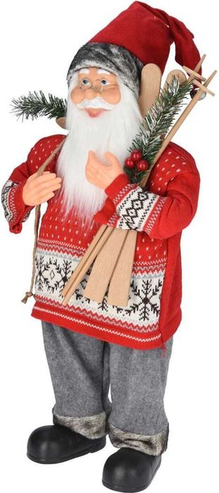 Święty Mikołaj w sweterku z nartami i workiem 80 cm