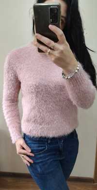 Sweterek damski z długim rękawem, kolor pudrowy róż, H&M rozmiar S/M.