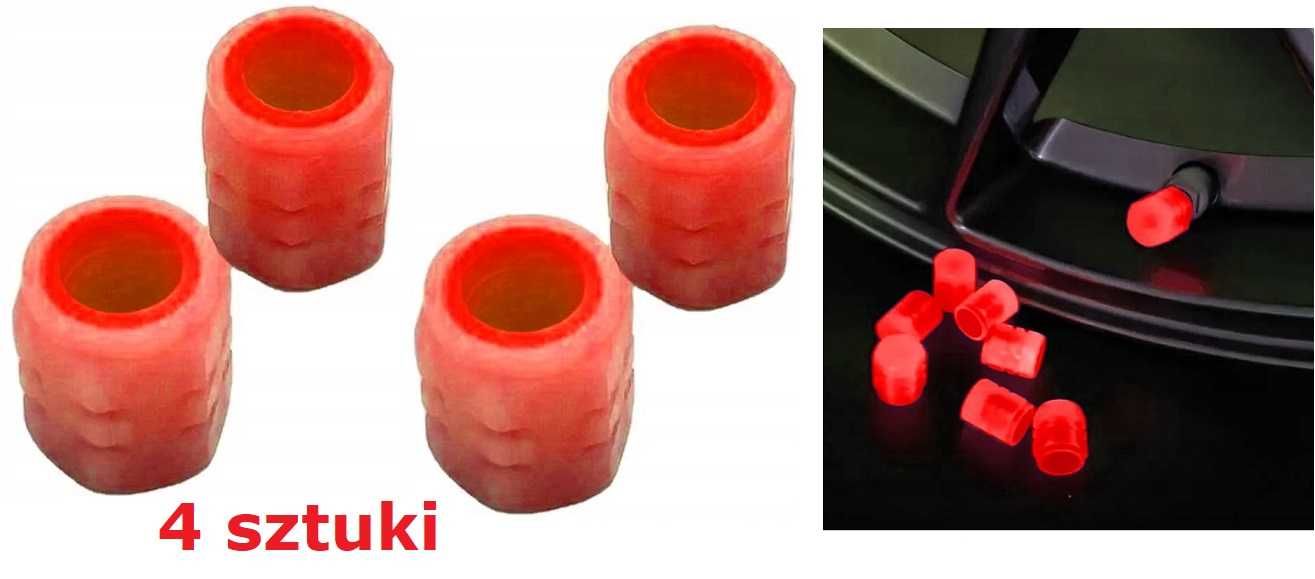 4x Świecące nakrętki na wentyle samochodowe Rower Fluorescencyjne Red