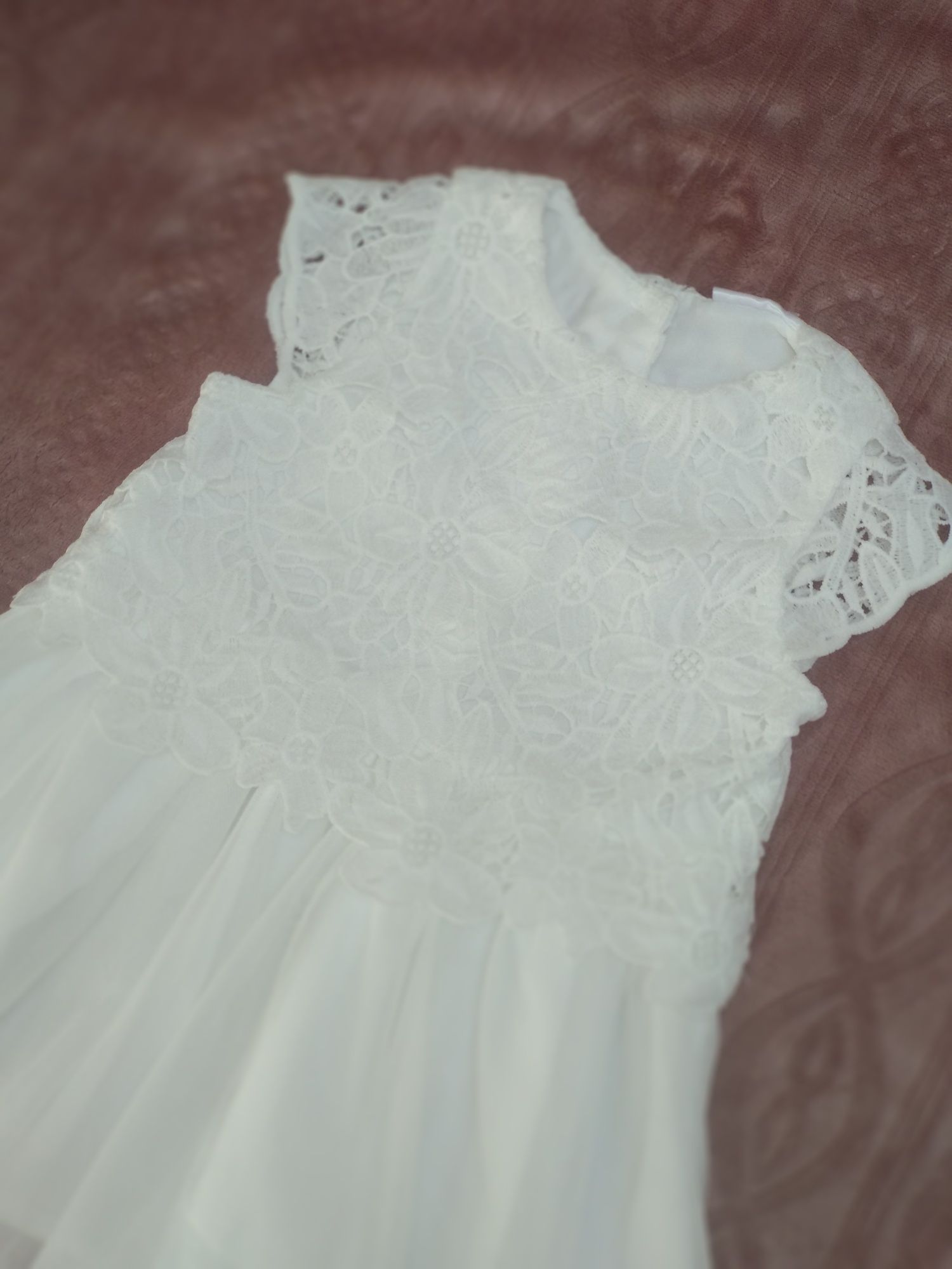 NOWA! Piękna biała sukienka tiul i gipiura rozmiar 74