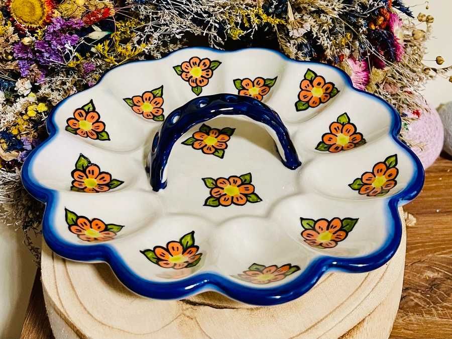 Ceramika Bolesławiec. Talerz Półmisek na jajka 22 cm unikat (2431)