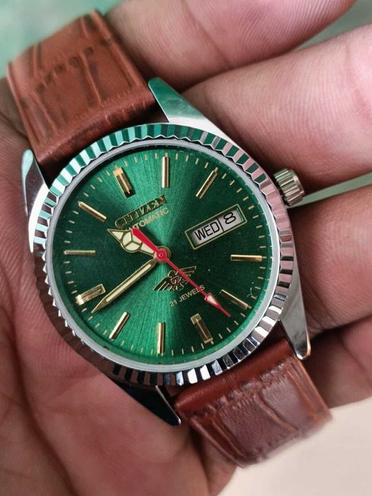 Citizen Vintage Automático Mostrador Verde 21 Joias Relógio Masculino