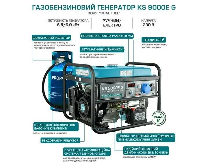 Генератор Könner & Söhnen KS 9000E G (6.5 кВт Газ/Бензин) Німеч. ТОРГ!