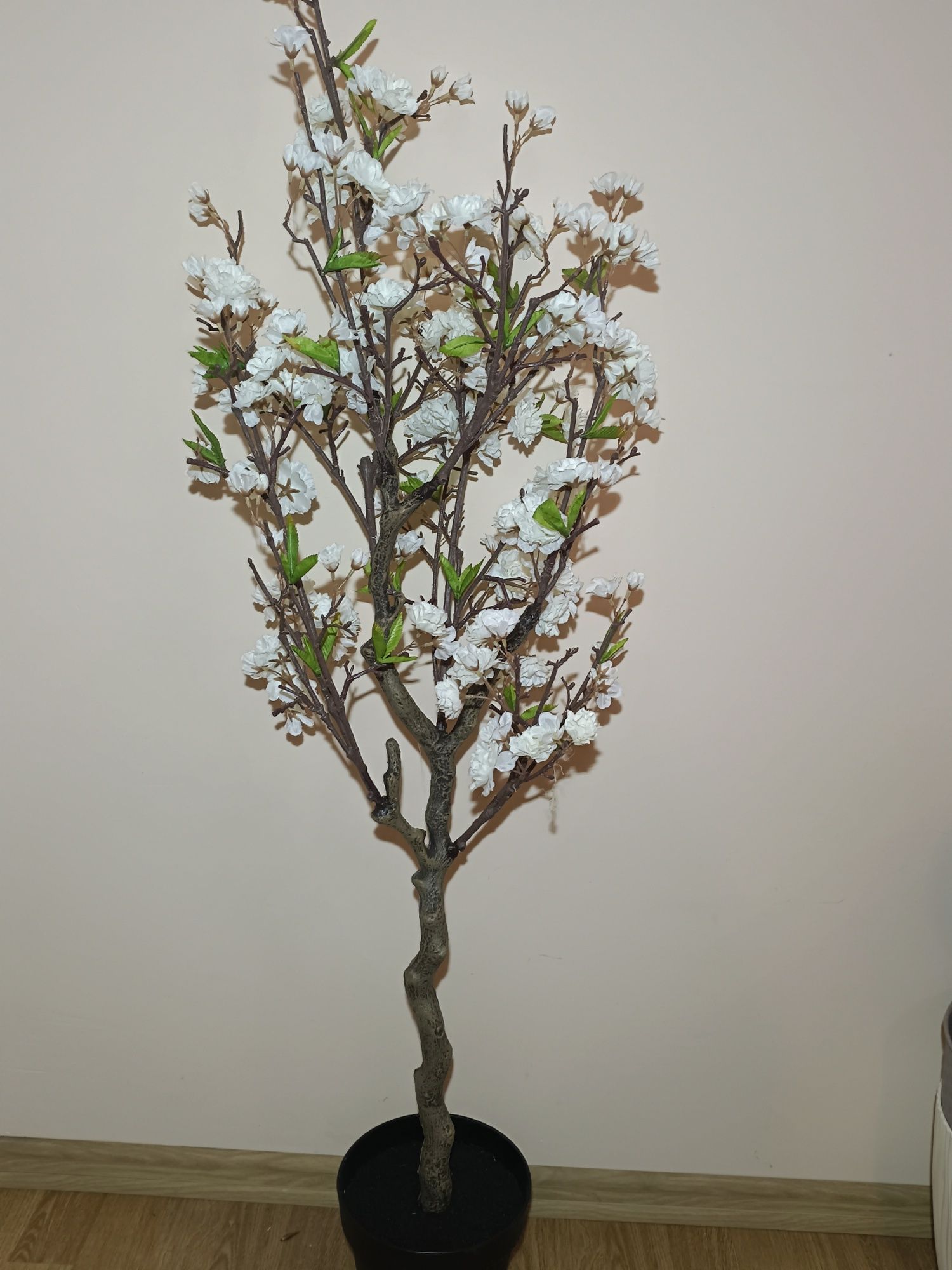 Kwiat Wiśni drzewo Wiśniowe w doniczce poliester biały sztuczne 123 cm